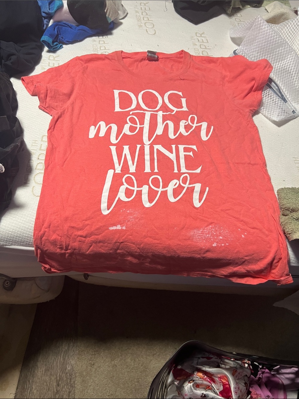 Gildan Coral Red "Dog Mother Wine Lover" Graphic Tee